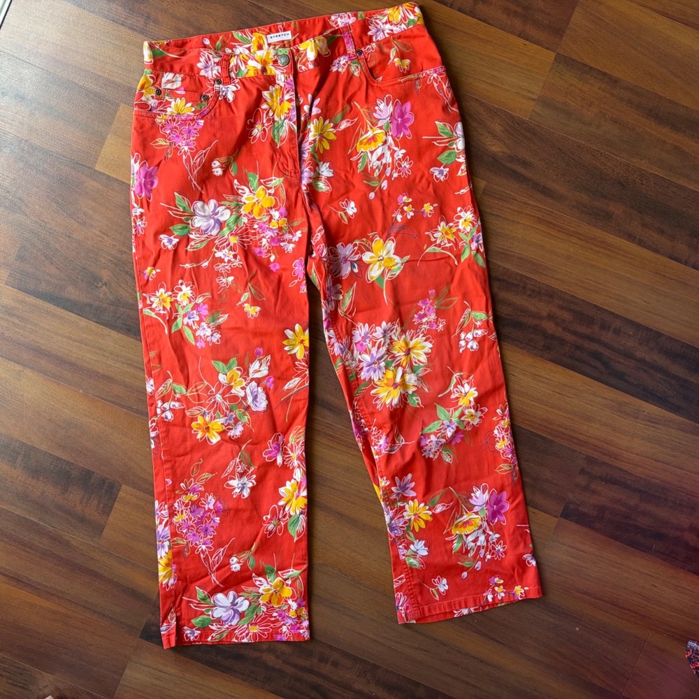 Y2K Red Floral Print Womens Statement Capri Resortwear Tropical Vacationcore
